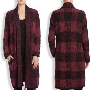 Lucky Brand red and black buffalo checker cardigan